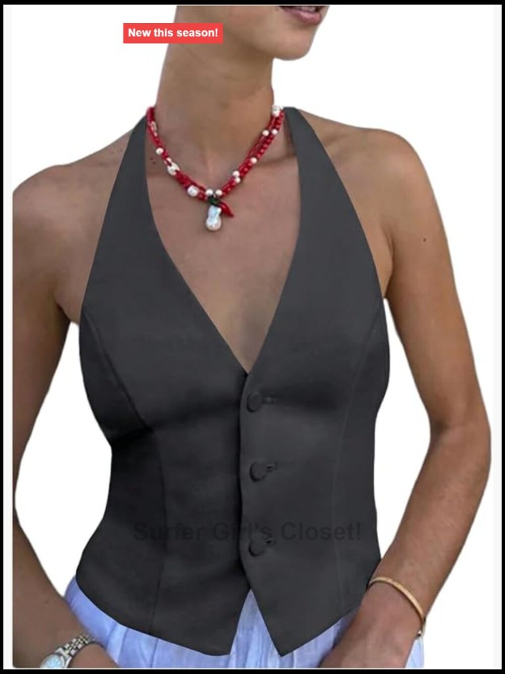 Women's Halter Neck Sleeveless Vest Top - Backless Waistcoat - Casual